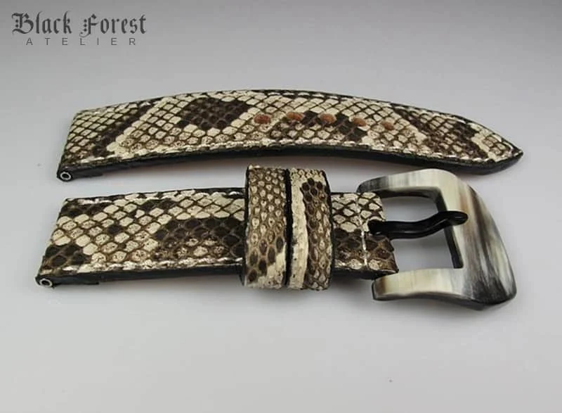 Handgefertigtes Uhrenarmband 24mm/24mm aus echtem Pythonleder in Naturfarbe PY09 – Bild 3